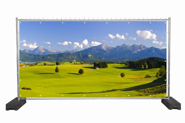 Bauzaunplane mit Naturmotiv Bayerische Landschaft / Sichtschutzbanner
