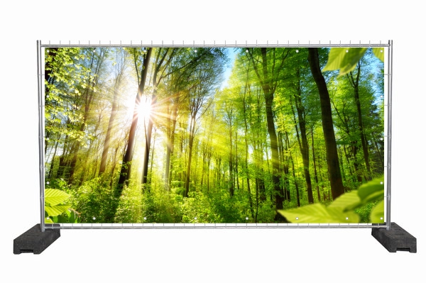 Bauzaunplane mit Naturmotiv Wald / Sichtschutzbanner