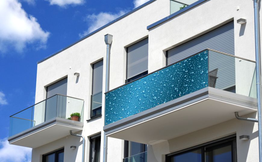 Balkonbanner Sichtschutzplane mit Wassertropfen Motiv