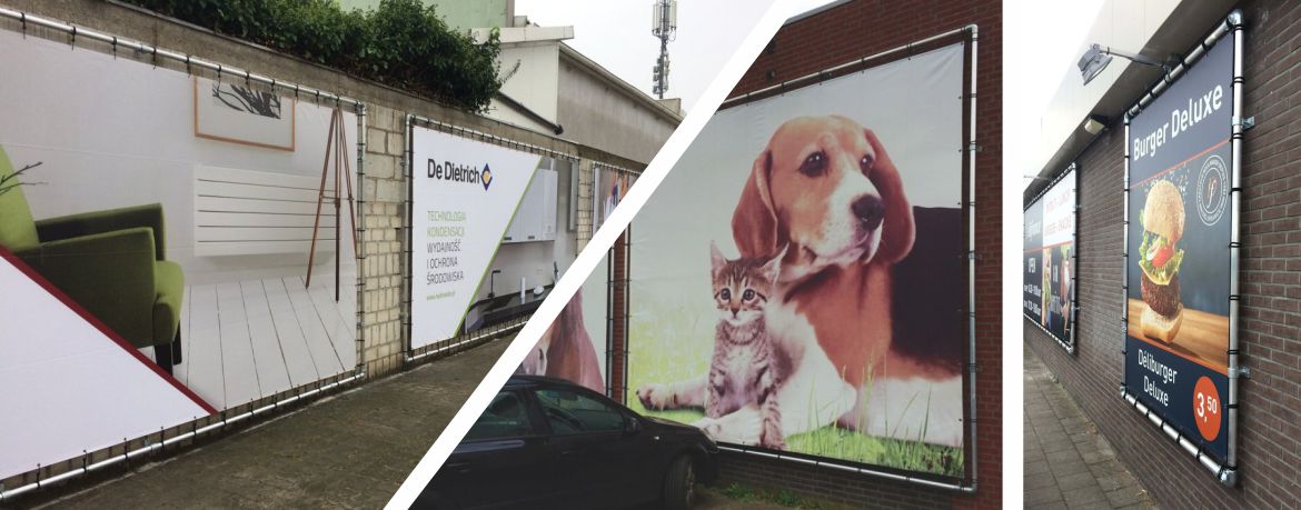 Beispiele von an der Wand montierten Bannerrahmen