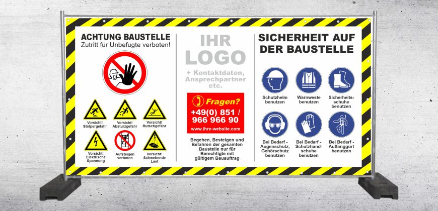 Baustellenbanner mit Sicherheitszeichen Version 01