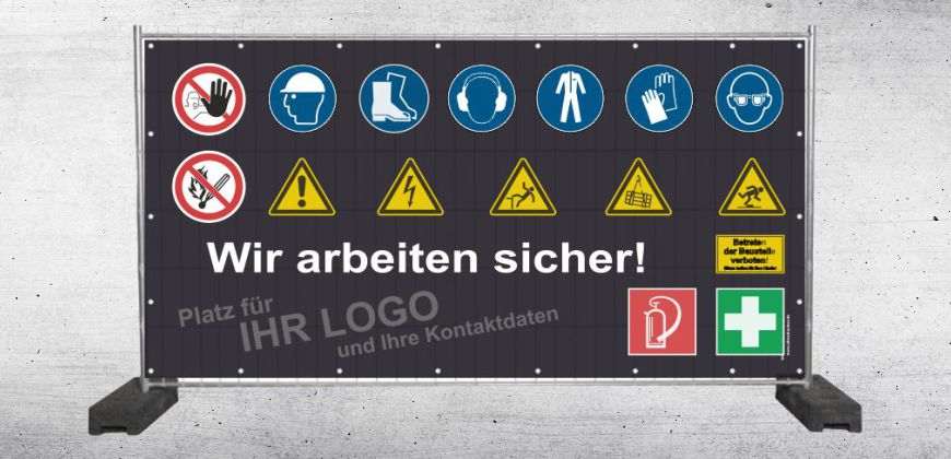 Baustellenbanner mit Sicherheitszeichen Version 02