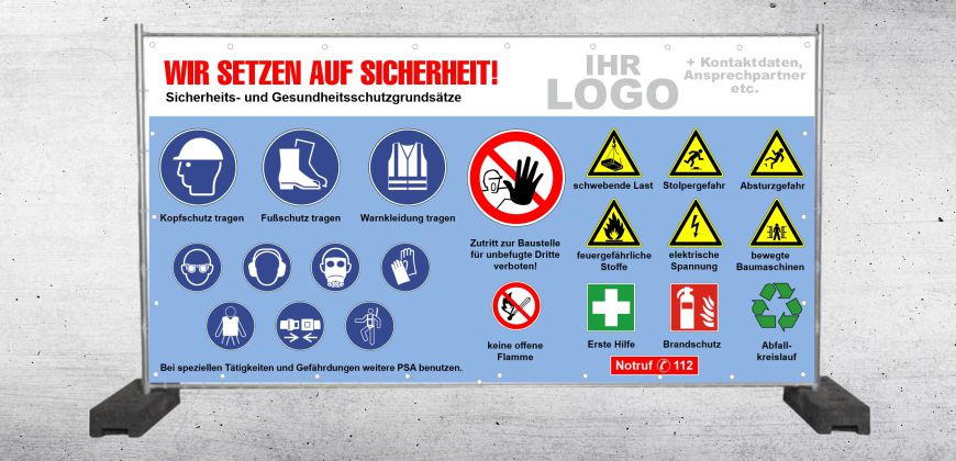 Baustellenbanner mit Sicherheitszeichen Version 03