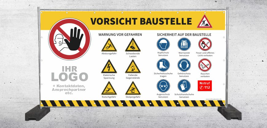 Baustellenbanner mit Sicherheitszeichen Version 04