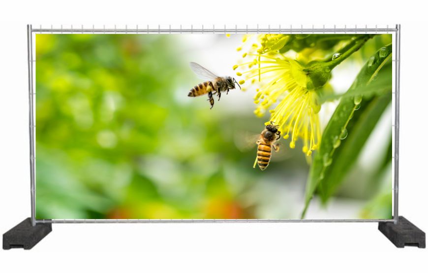 Bauzaunplane mit Naturmotiv Bienen / Sichtschutzbanner