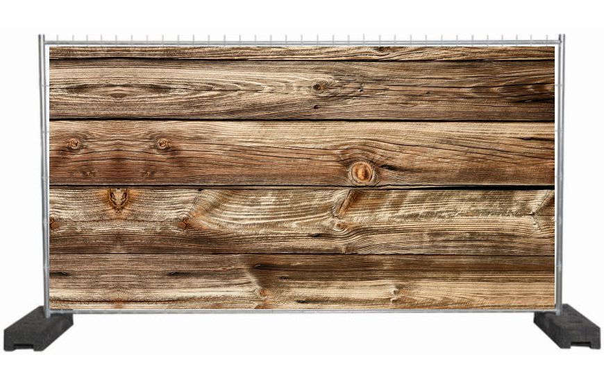 Bauzaunplane mit Naturmotiv Holzwand / Sichtschutzbanner