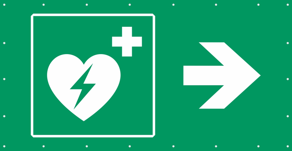 Bauzaunplane Safety - Defibrillator rechts