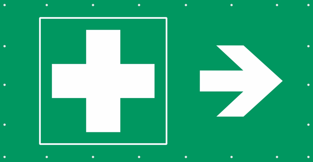 Bauzaunplane Safety - Erste Hilfe rechts