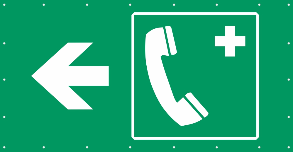 Bauzaunplane Safety - Notruftelefon links