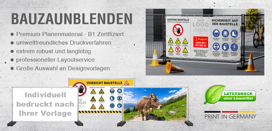 Bauzaunplanen und Bauzaunblenden für Bauzäune an Baustellen