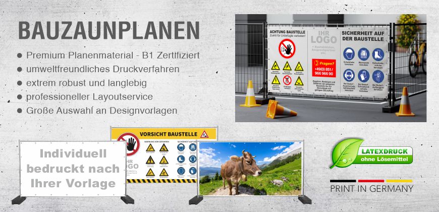 Bauzaunplanen und Bauzaunblenden für Bauzäune an Baustellen